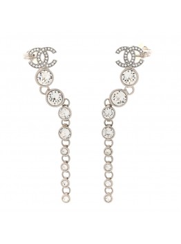 Crystal CC Long Drop Earrings Silver
