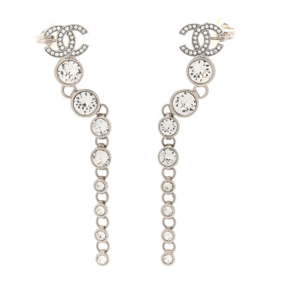 Crystal CC Long Drop Earrings Silver