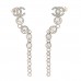 Crystal CC Long Drop Earrings Silver