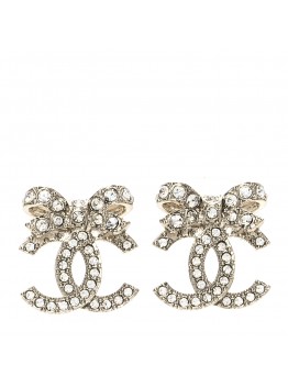 Crystal CC Bow Dangle Earrings Gold
