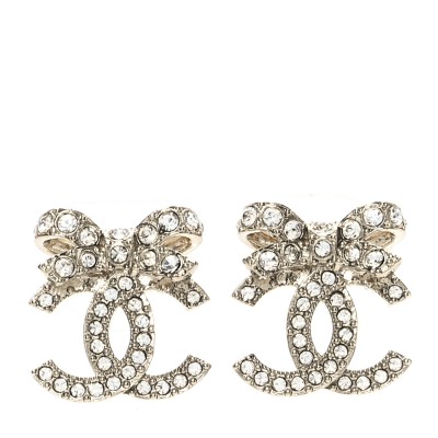 Crystal CC Bow Dangle Earrings Gold