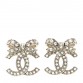 Crystal CC Bow Dangle Earrings Gold