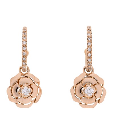 18K Rose Gold Diamond Extrait de Camelia Drop Earrings