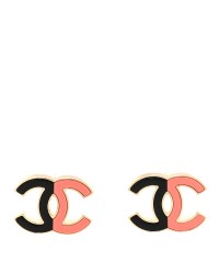 Enamel Large CC Earrings Black Pink
