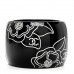 Resin Crystal Camellia CC Cuff Bracelet Black Silver