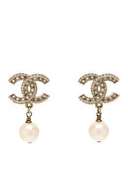 Crystal Pearl CC Drop Earrings Gold