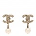 Crystal Pearl CC Drop Earrings Gold