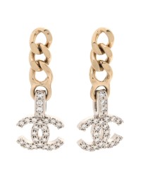 Metal Crystal CC Chain Drop Earrings  Gold