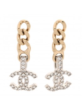 Metal Crystal CC Chain Drop Earrings  Gold