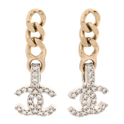Metal Crystal CC Chain Drop Earrings  Gold