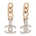 Metal Crystal CC Chain Drop Earrings  Gold