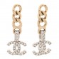 Metal Crystal CC Chain Drop Earrings  Gold
