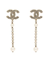Pearl CC Chain Drop Earrings Gold
