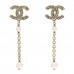 Pearl CC Chain Drop Earrings Gold