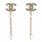 Pearl CC Chain Drop Earrings Gold