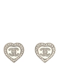 Pearl Crystal CC Heart Earrings Silver