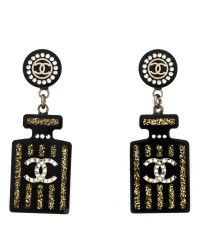 Resin Strass Perfume Bottle CC Earrings Black Gold