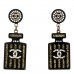 Resin Strass Perfume Bottle CC Earrings Black Gold