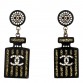 Resin Strass Perfume Bottle CC Earrings Black Gold