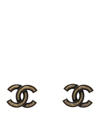 Enamel Textured CC Earrings Black Gold