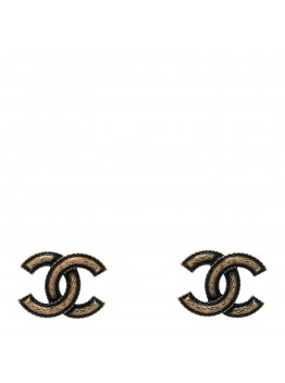 Enamel Textured CC Earrings Black Gold