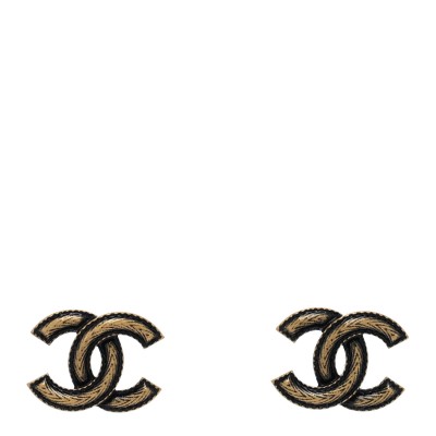 Enamel Textured CC Earrings Black Gold