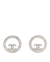 Crystal CC Round Earrings Silver