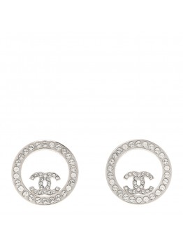 Crystal CC Round Earrings Silver