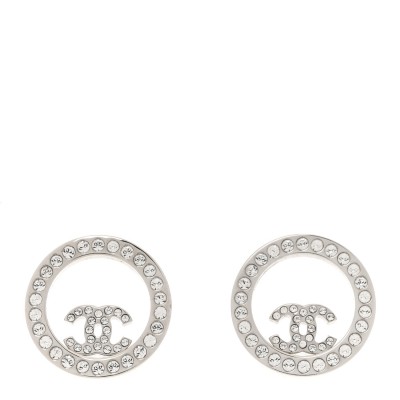 Crystal CC Round Earrings Silver