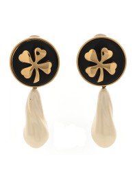 Pearl Resin CC Clover Clip On Earrings Gold
