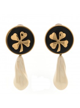 Pearl Resin CC Clover Clip On Earrings Gold