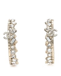 Metal Crystal CC Hoop Earrings Gold