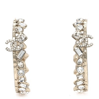 Metal Crystal CC Hoop Earrings Gold