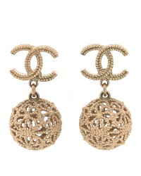 Metal CC Ornate Ball Drop Earrings Gold