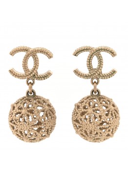 Metal CC Ornate Ball Drop Earrings Gold