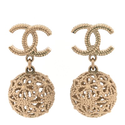 Metal CC Ornate Ball Drop Earrings Gold