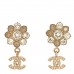 Crystal CC Flower Dangle Earrings Gold Beige
