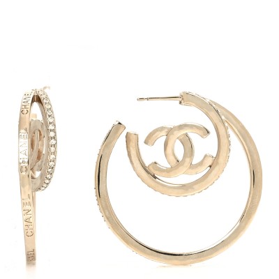 Crystal CC Double Hoop Earrings Gold