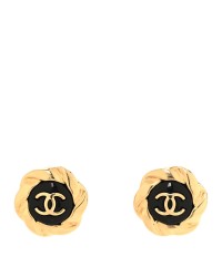 Resin CC Round Earrings Gold Black