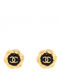 Resin CC Round Earrings Gold Black