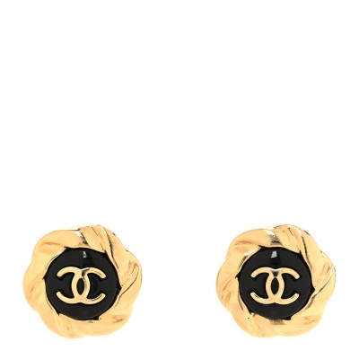 Resin CC Round Earrings Gold Black