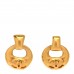 Metal Round CC Drop Clip On Earrings Gold