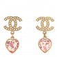 Crystal Pearl Heart CC Drop Earrings Pink Gold