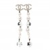 Pearl Crystal Coco's Pearls CC Long Drop Earrings Pearly White Gold Black
