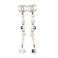 Pearl Crystal Coco's Pearls CC Long Drop Earrings Pearly White Gold Black