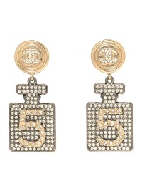 Crystal CC No 5 Perfume Bottle Drop Earrings Gold Silver