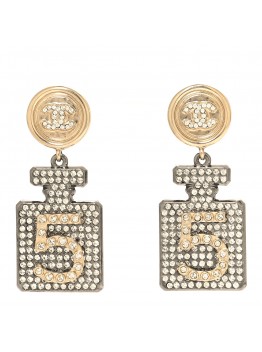 Crystal CC No 5 Perfume Bottle Drop Earrings Gold Silver