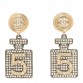 Crystal CC No 5 Perfume Bottle Drop Earrings Gold Silver