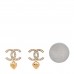 Metal Crystal CC Heart Drop Earrings Gold