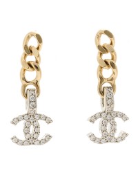 Metal Crystal CC Chain Drop Earrings Gold